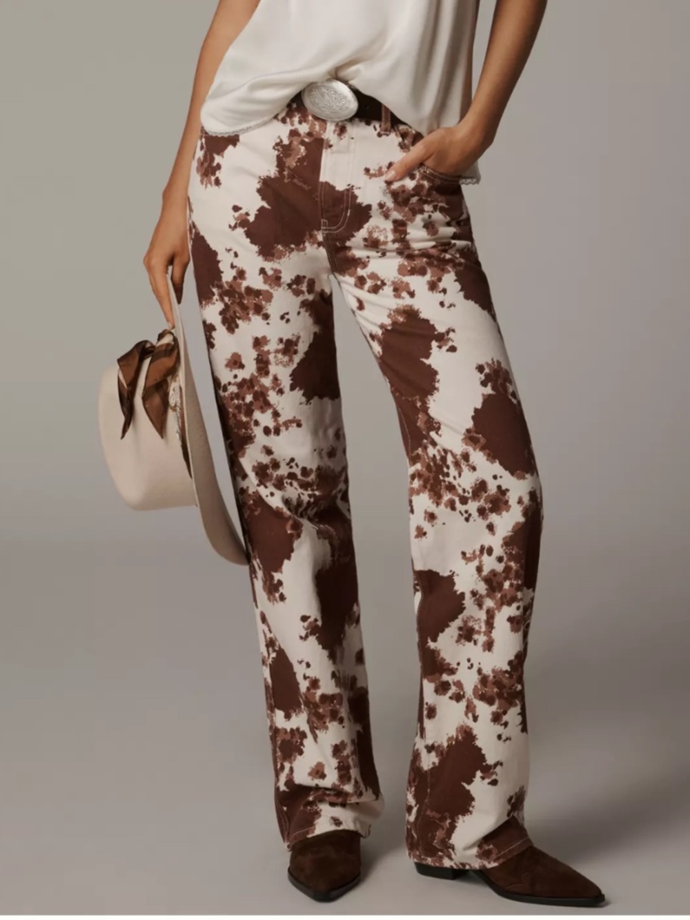 Reformation Val 90's Mid Rise Straight Jeans Cowhide Print 23 Coastal Cowgirl